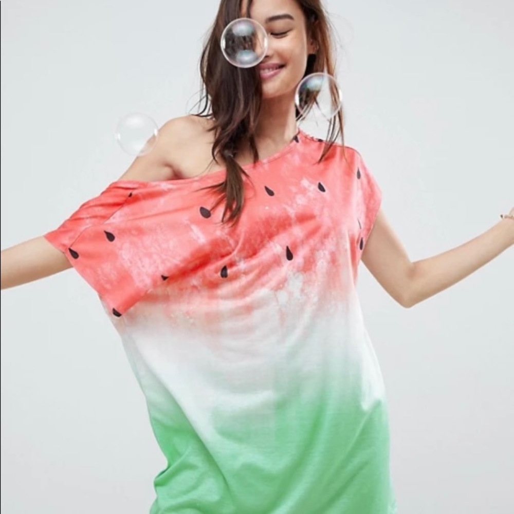 Watermelon Slouchy Off Shoulder Oversize Shirt